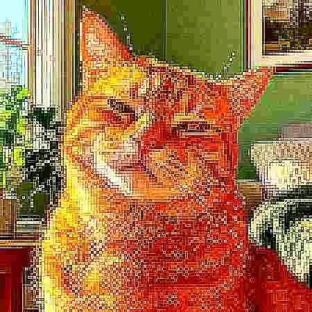 Deep-fried example: orange cat with crunchy colors and compression artifacts